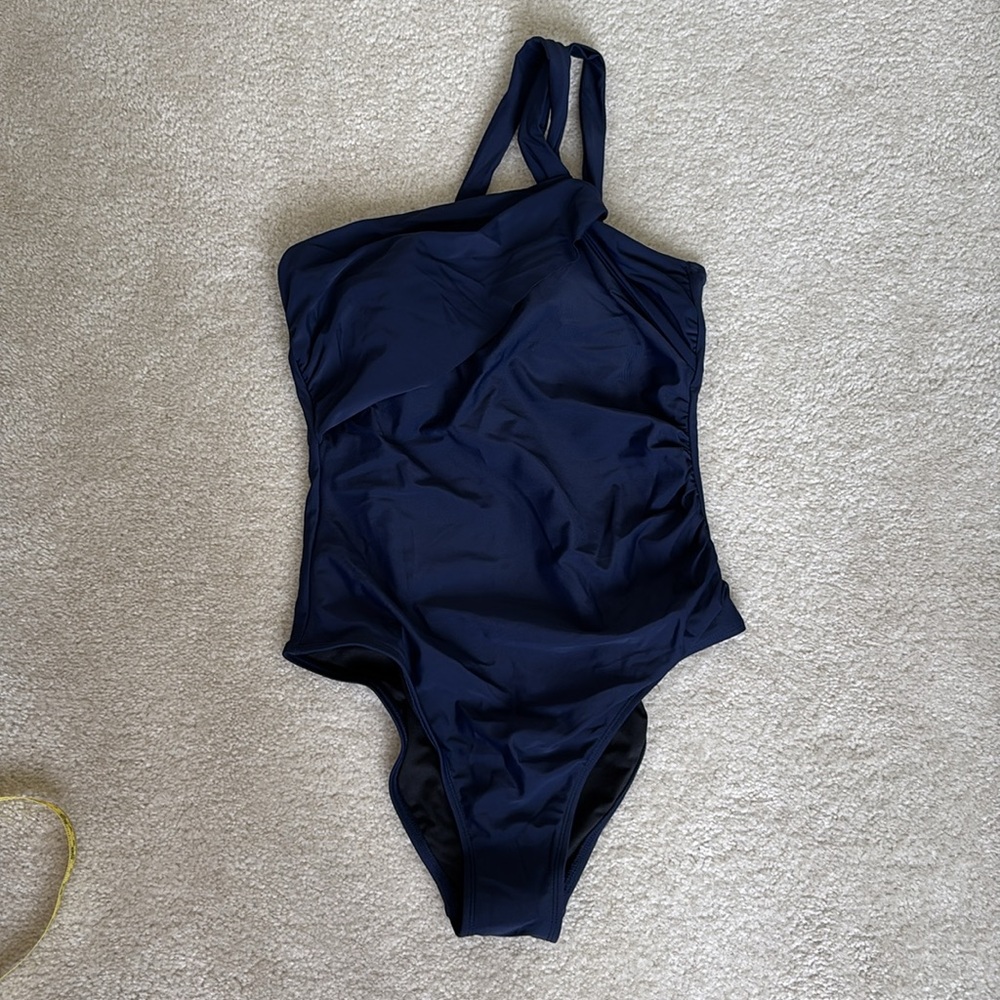 NWT CupShe Asymmetrical Tummy Control Navy Blue One-Piece Swimsuit size Medium - Picture 5 of 10